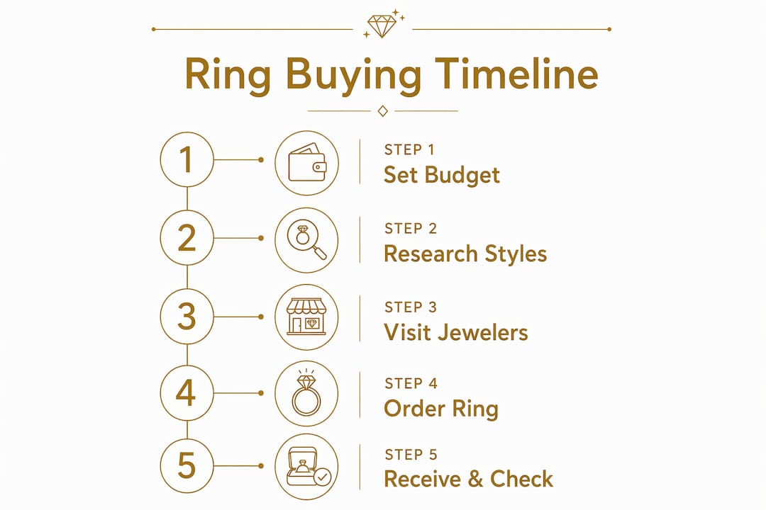 Infographic illustrating steps in engagement ring buying timeline