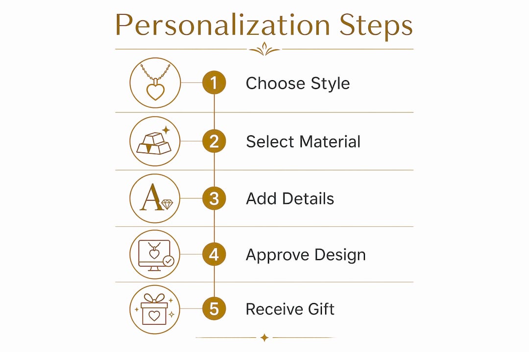 Infographic showing steps to personalize custom jewelry