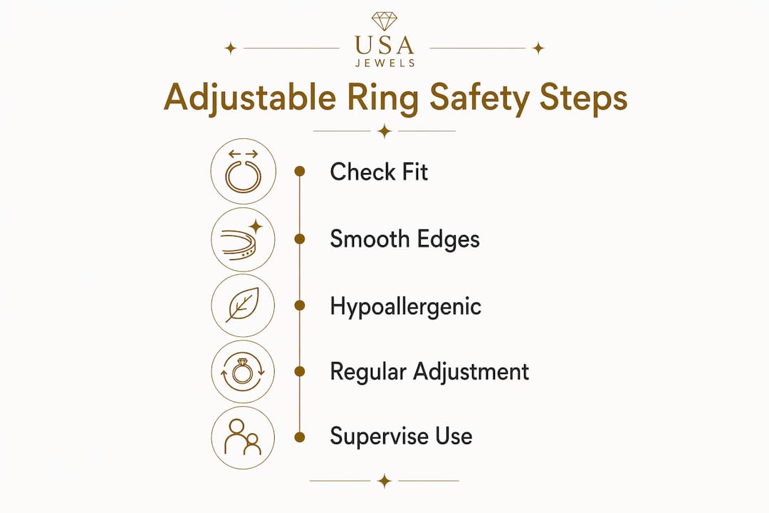 Infographic showing 5 key steps for adjustable ring safety
