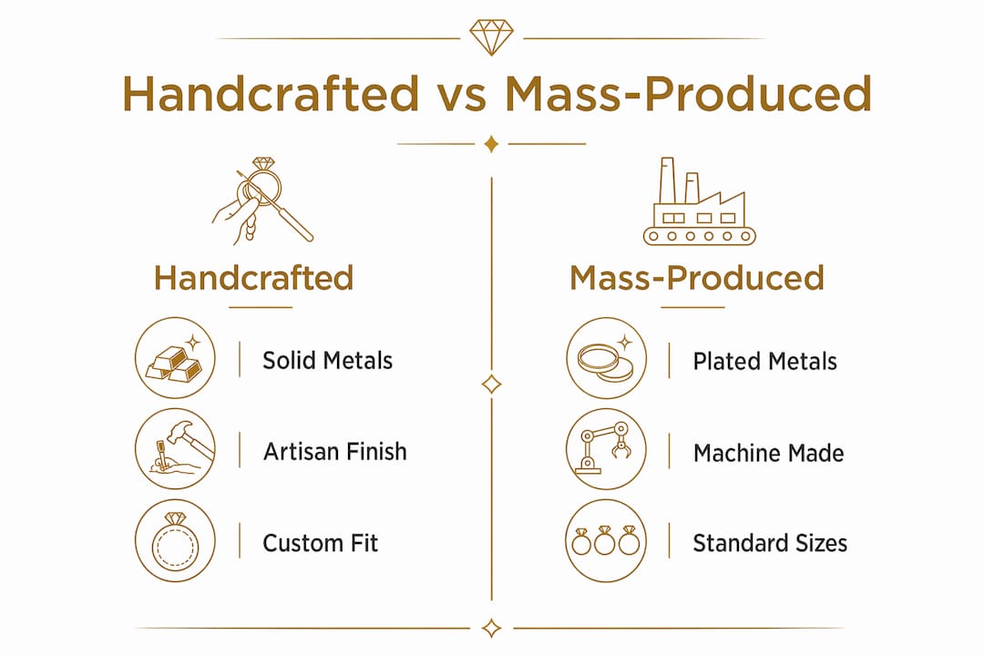 Infographic comparing handcrafted and mass-produced children's jewelry