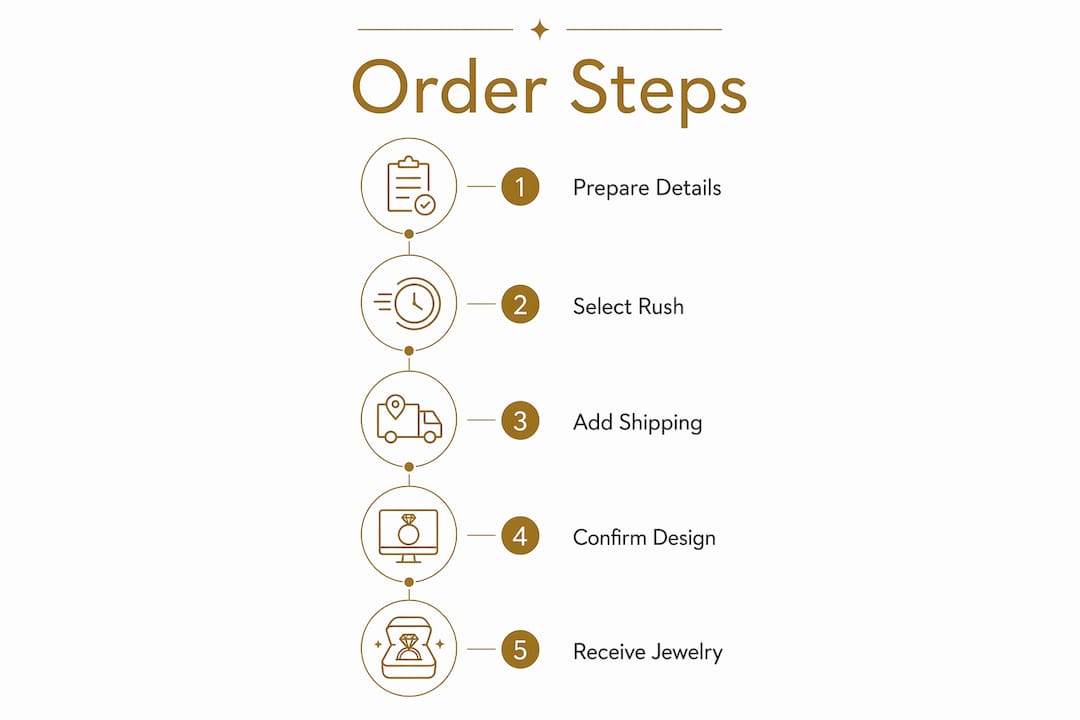 Infographic illustrating steps for last minute custom jewelry order