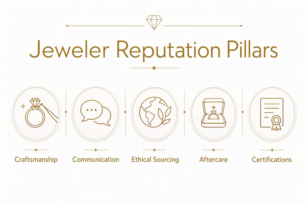Infographic illustrating key pillars of jeweler reputation
