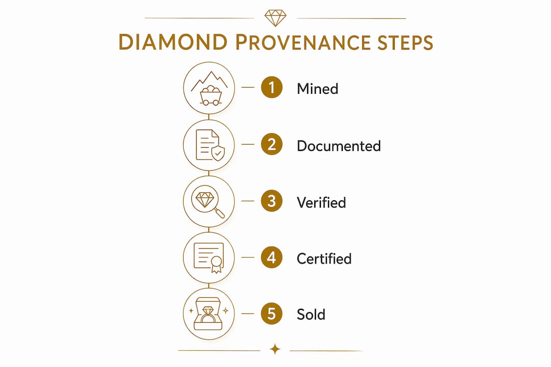 Infographic showing diamond provenance verification steps