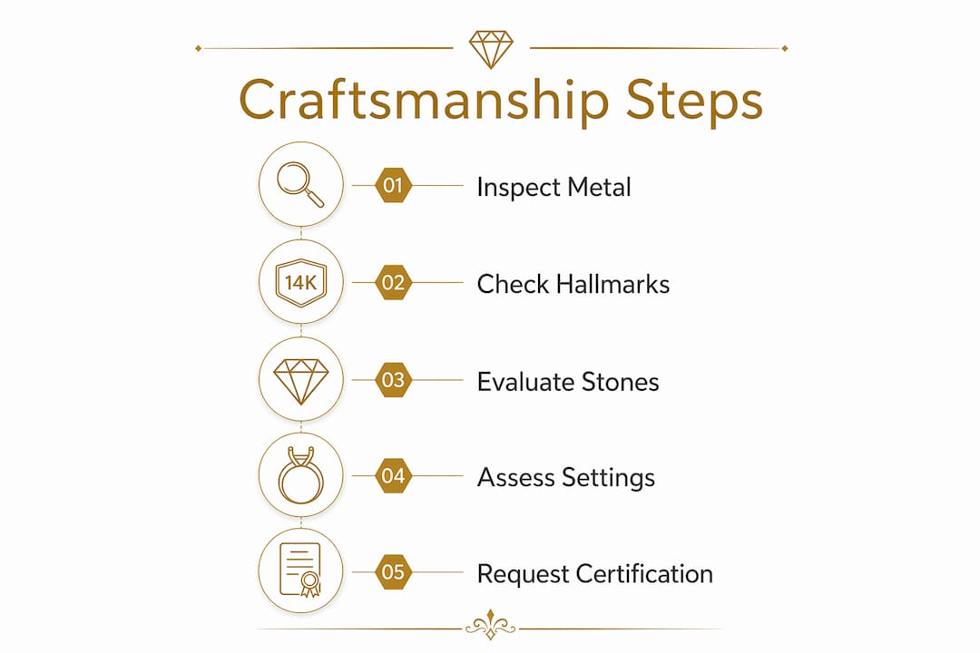 Infographic illustrating key steps to evaluate jewelry craftsmanship