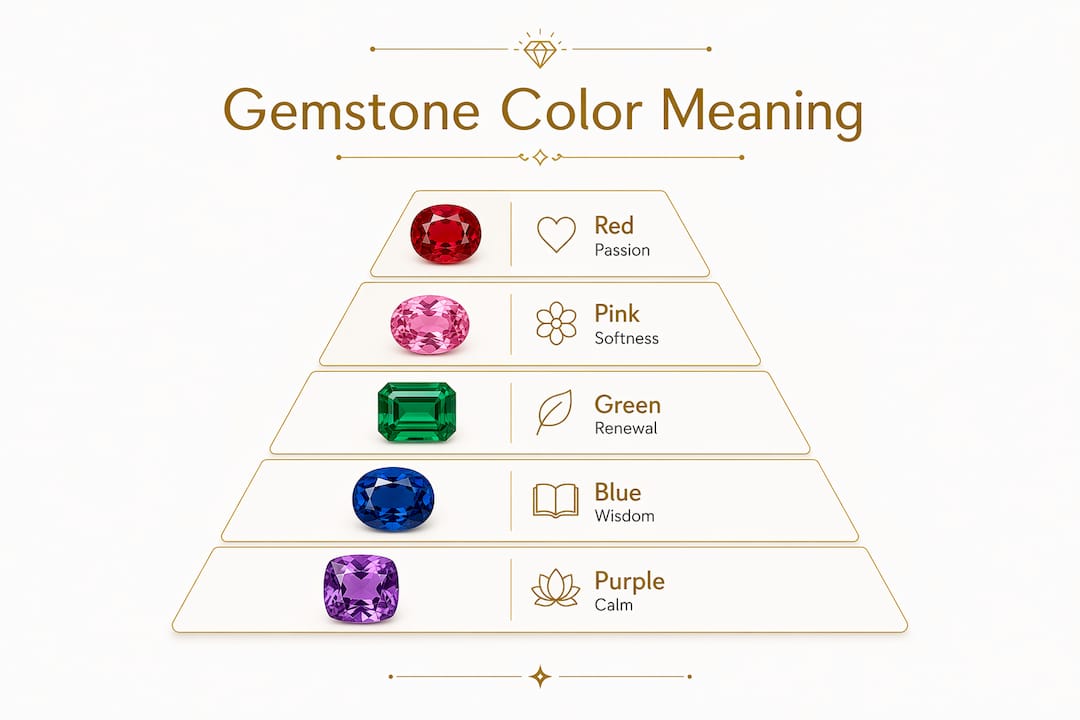 Infographic showing gemstone color meanings hierarchy