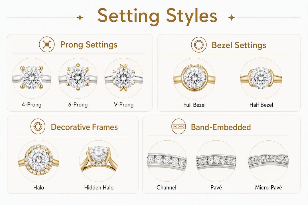 Infographic comparing popular ring setting styles