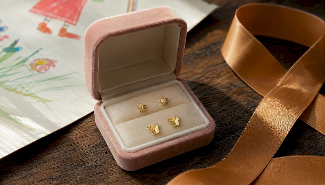 Solid gold children's earrings with certification