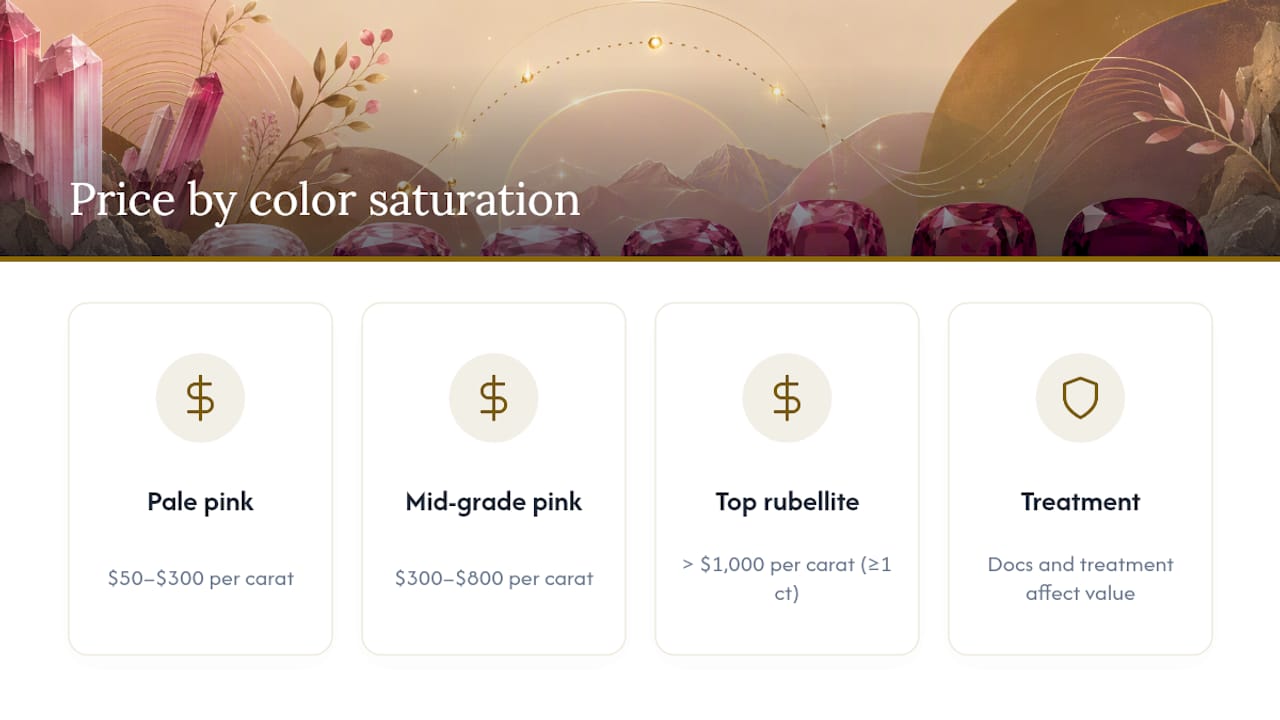 Price chart of pink tourmaline by color saturation