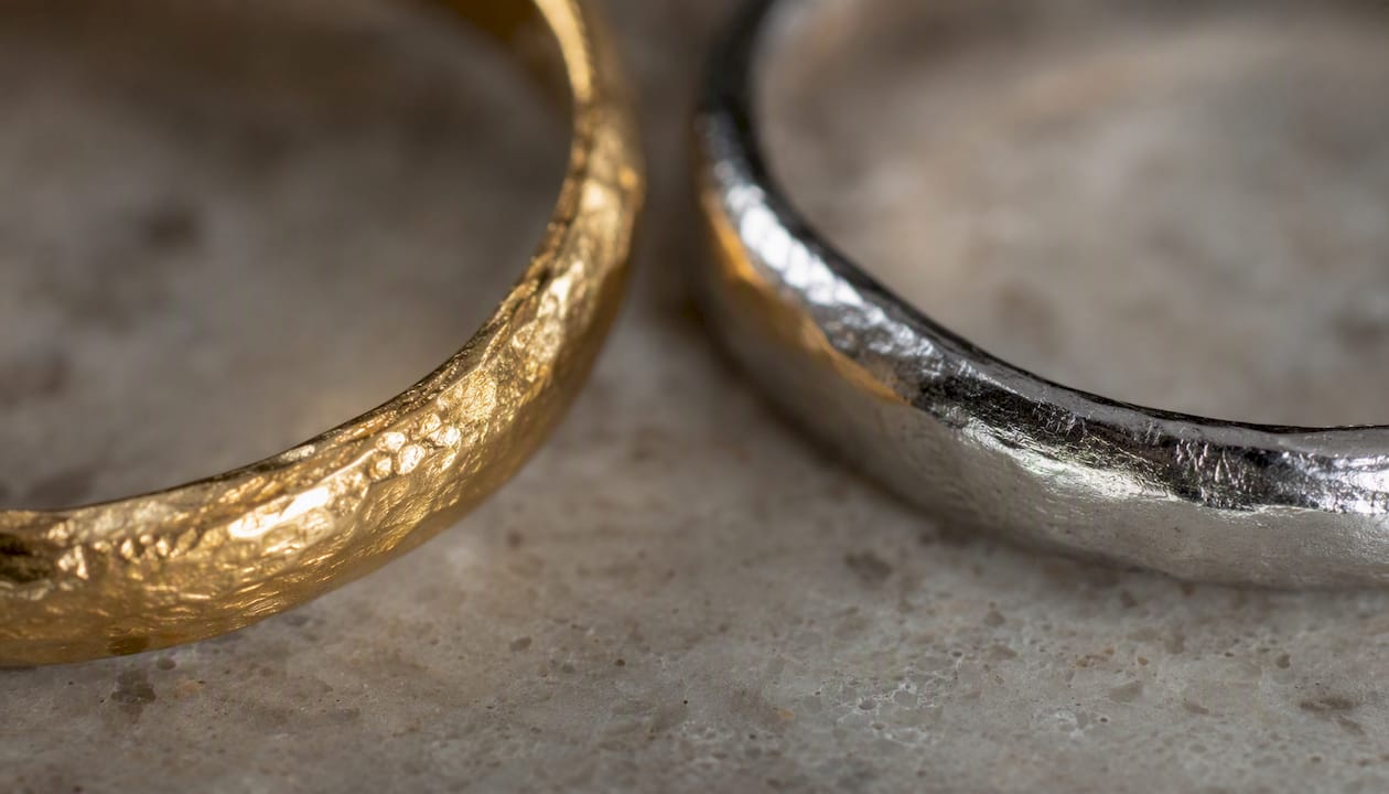 Texture detail of platinum and gold ring metals