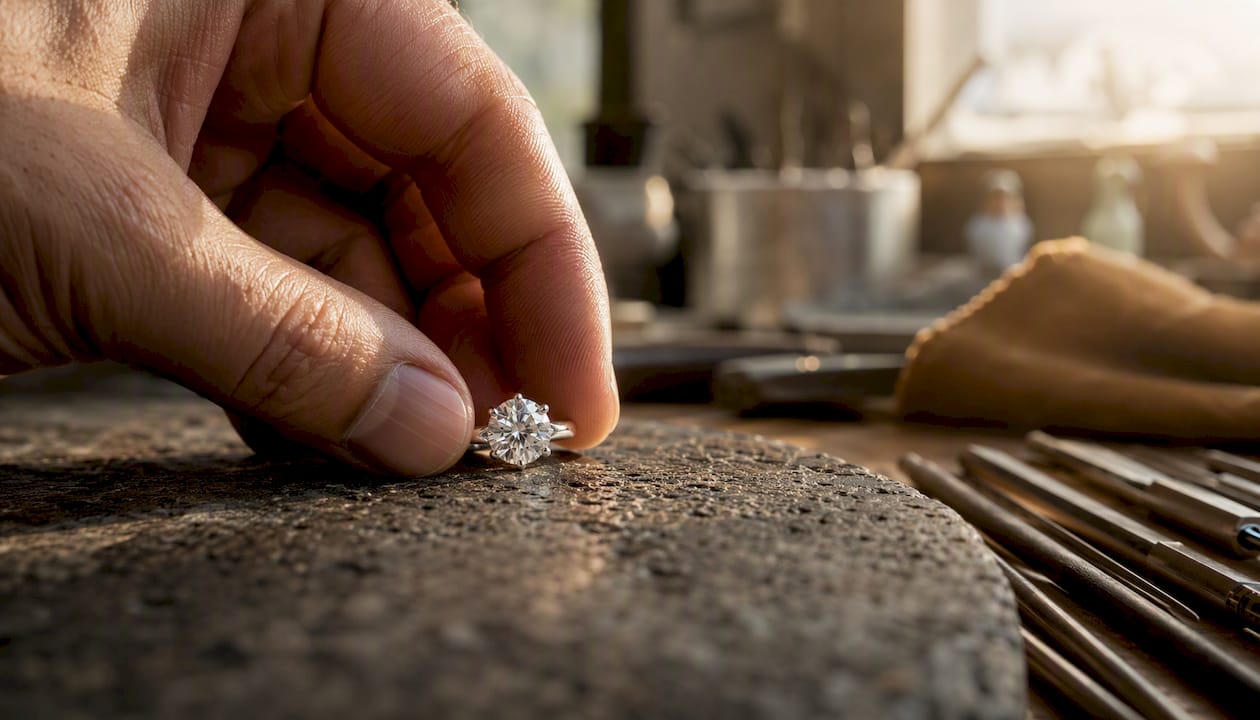Diamond ring undergoing durability test