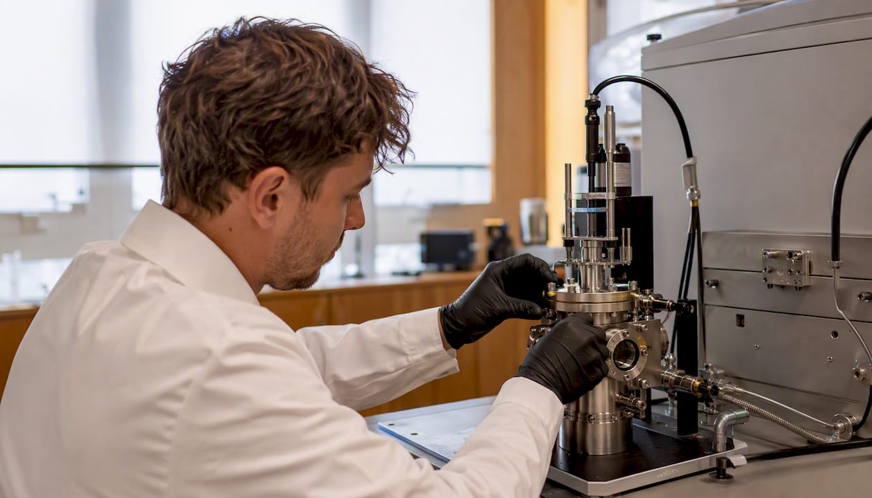 Technician adjusting diamond growth chamber