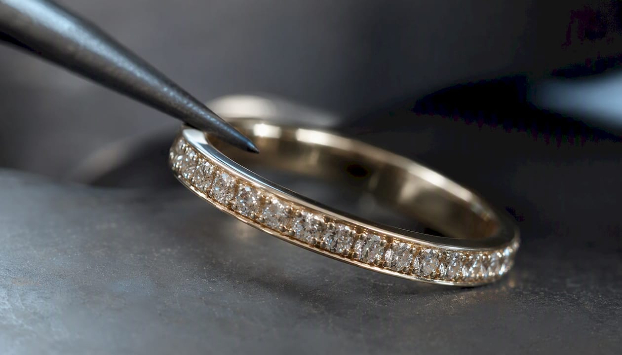 Close-up pavé-set ring band details