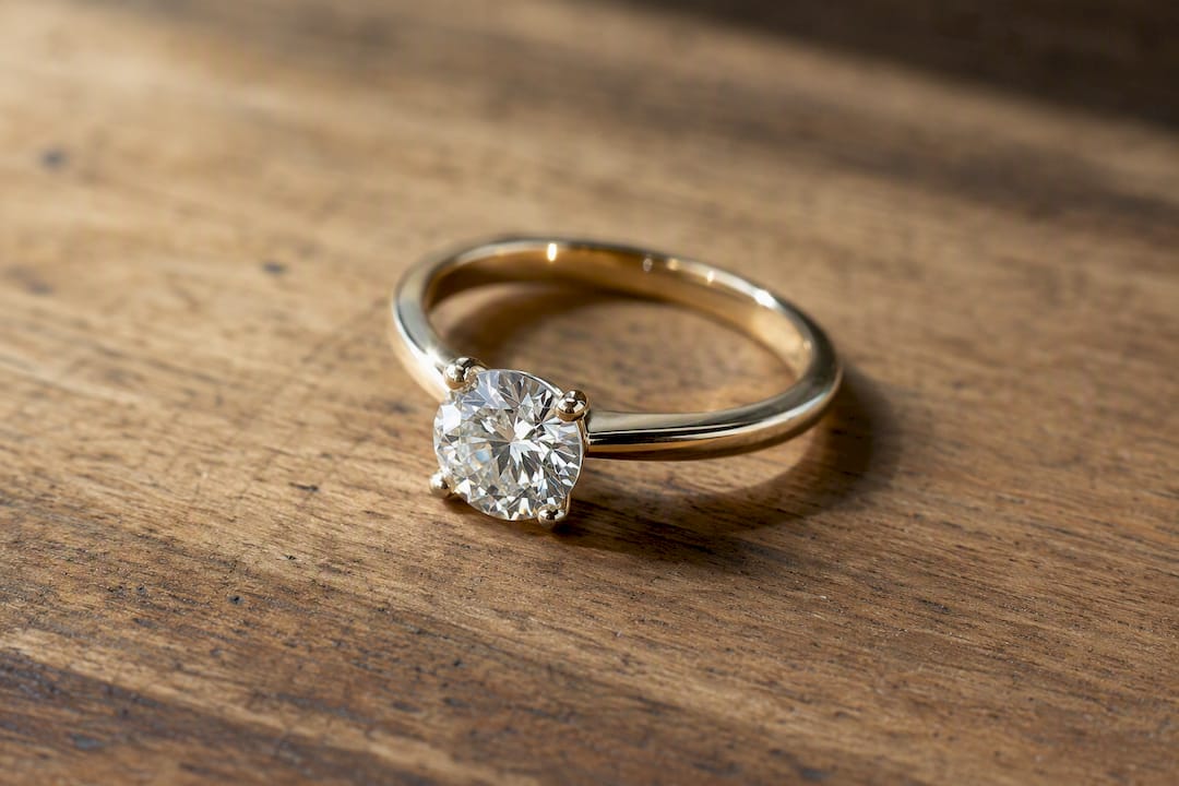 Classic diamond engagement ring close-up