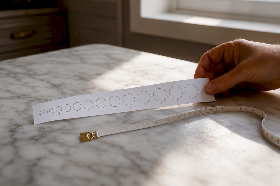 Printed ring sizer template being prepared for use