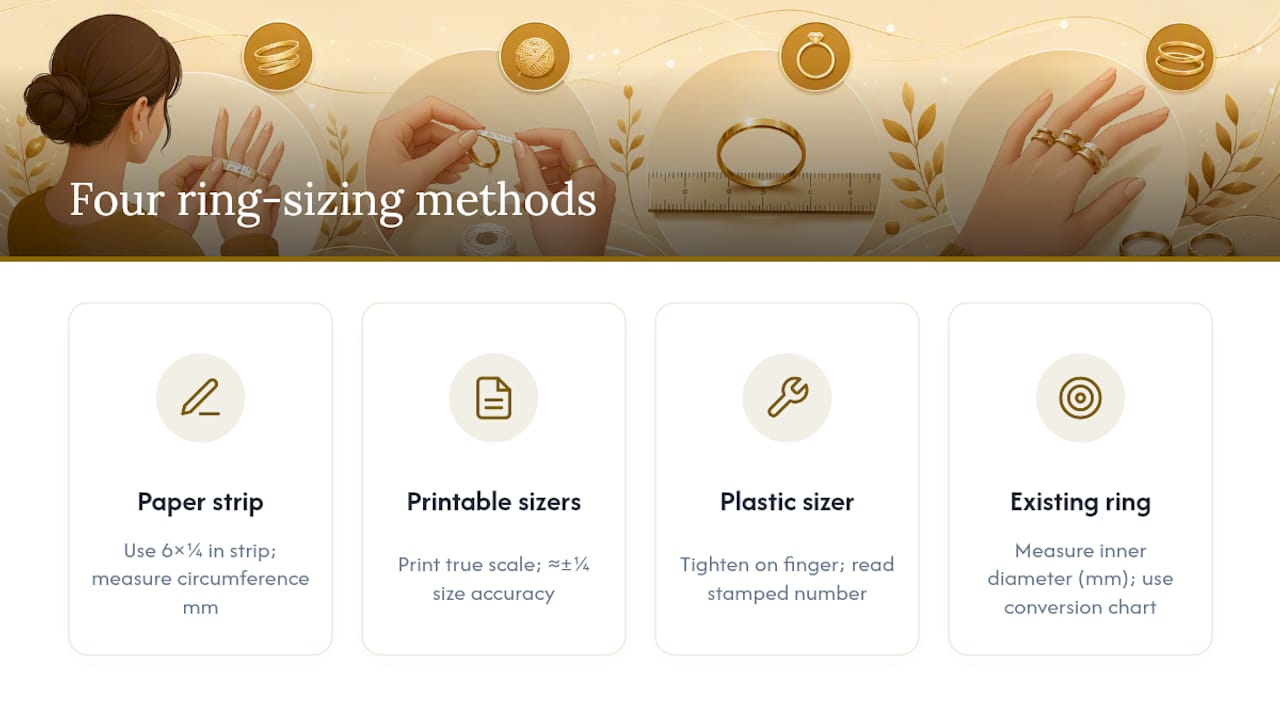 Comparison chart of four ring size measurement methods