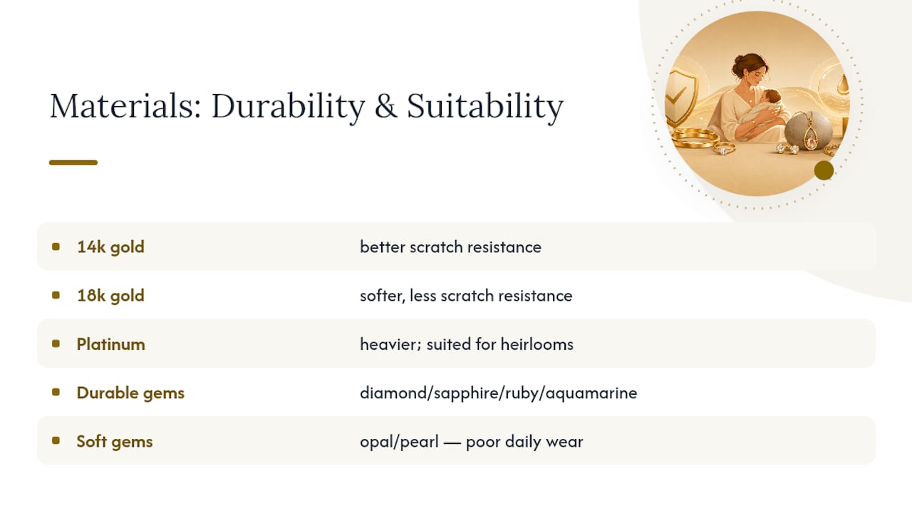 Durability comparison chart of jewelry materials