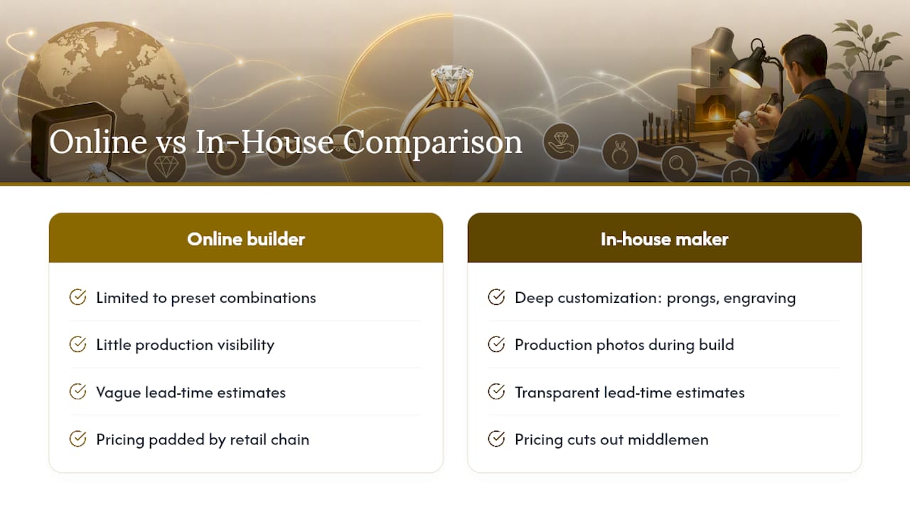 Online builder versus in-house jeweler comparison