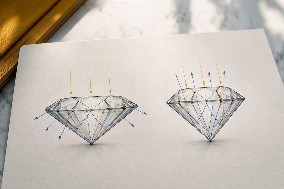 Shallow and deep diamond light return comparison