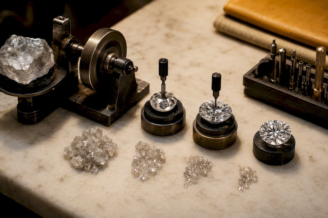 Illustration of diamond cutting and rough-stone waste