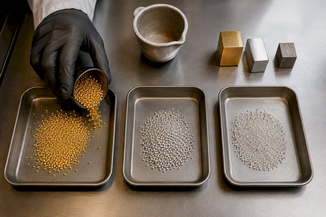 Recycled precious metal granules prepared for reuse