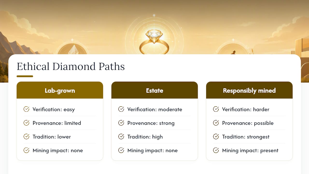 Comparison of three ethical diamond sourcing paths