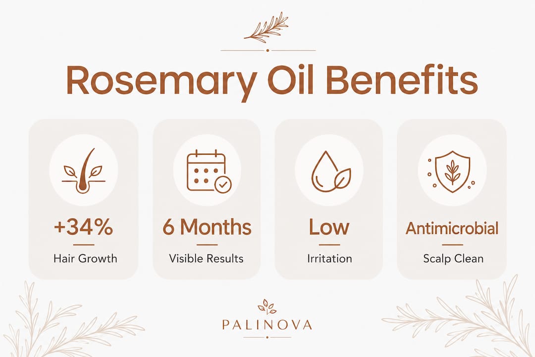 Infographic showing rosemary oil hair growth benefits