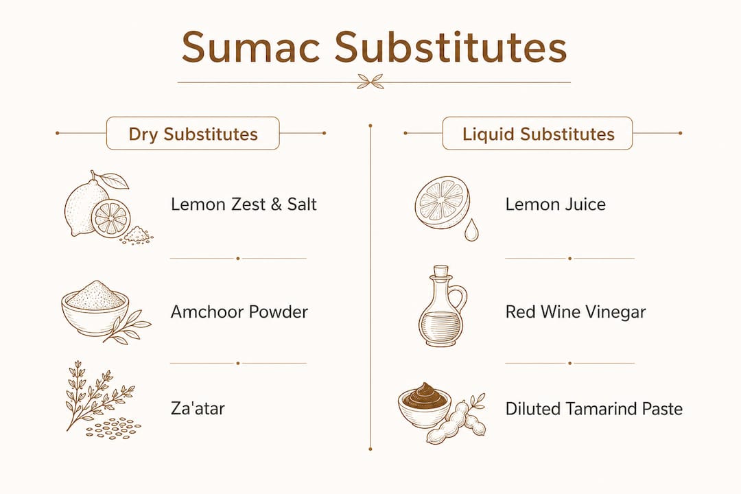 Infographic comparing dry and liquid sumac substitutes