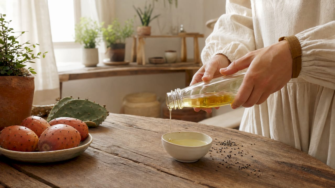 Skincare clinic counter with prickly pear seed oil