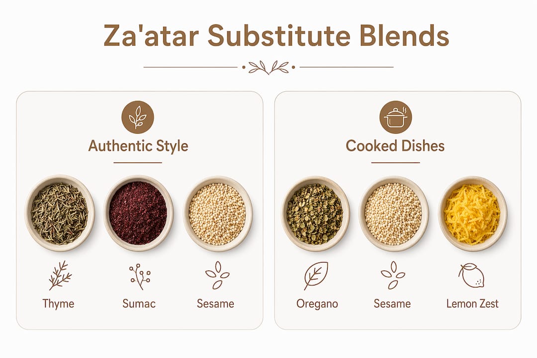 Infographic comparing za’atar substitute herb blends