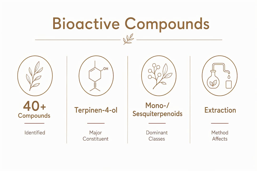Infographic showing Achillea essential oil bioactive compounds