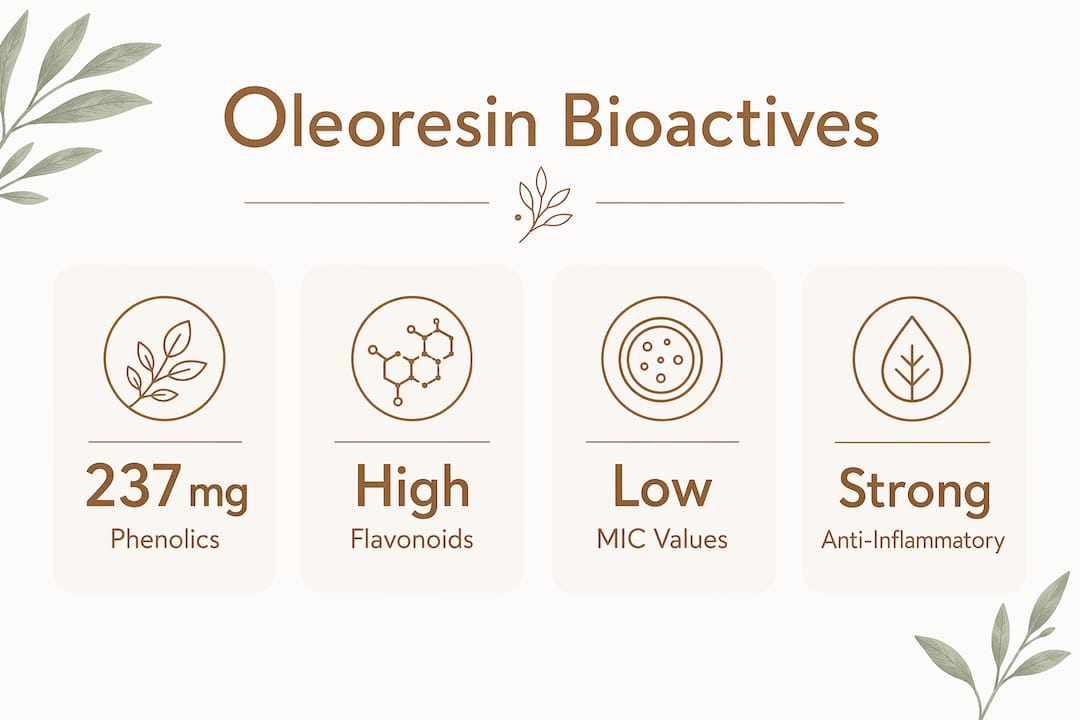 Infographic highlighting bioactive compounds in Inula Viscosa oleoresin