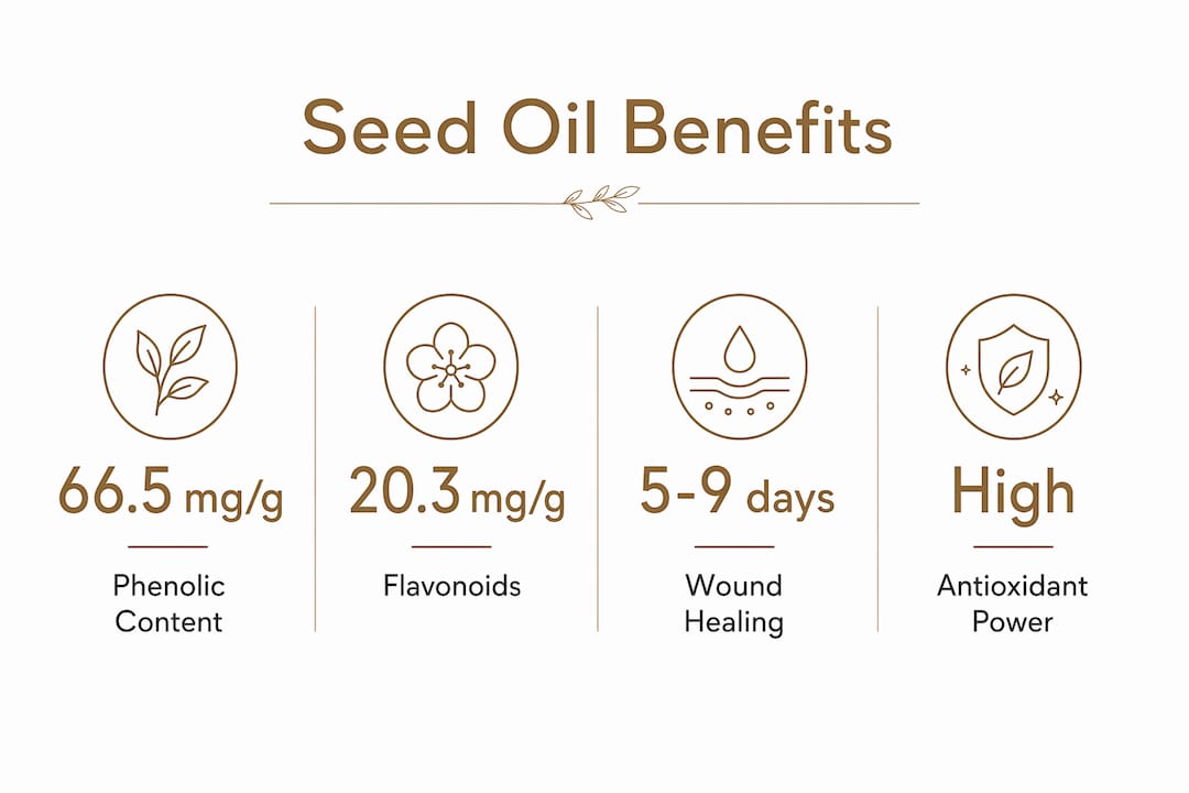 Infographic showing key benefits of Pistacia palaestina seed oil