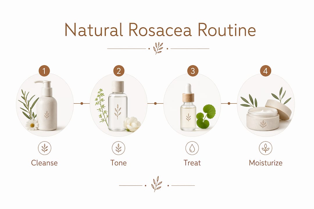 Infographic showing natural rosacea skincare steps