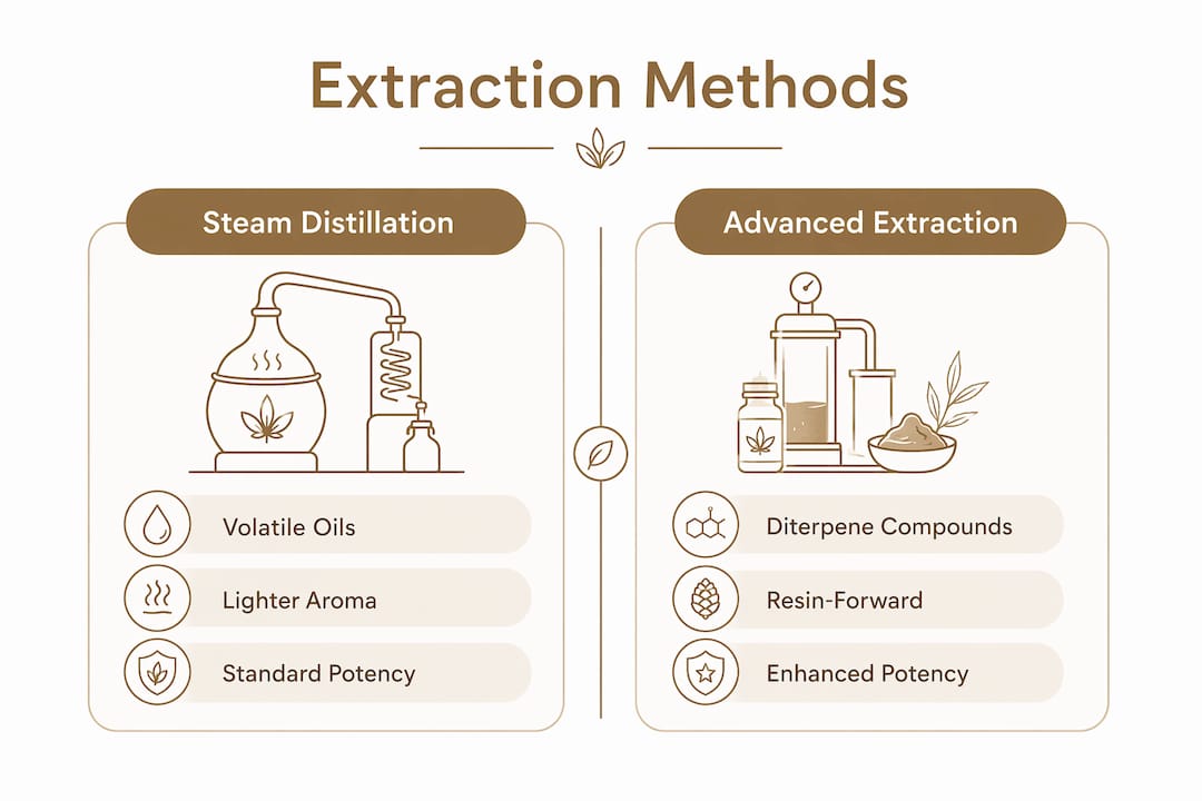 Infographic comparing extraction methods of frankincense oil