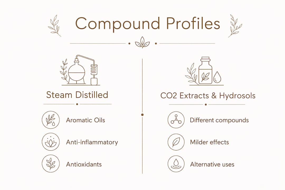 Infographic comparing compound profiles of Helichrysum extracts