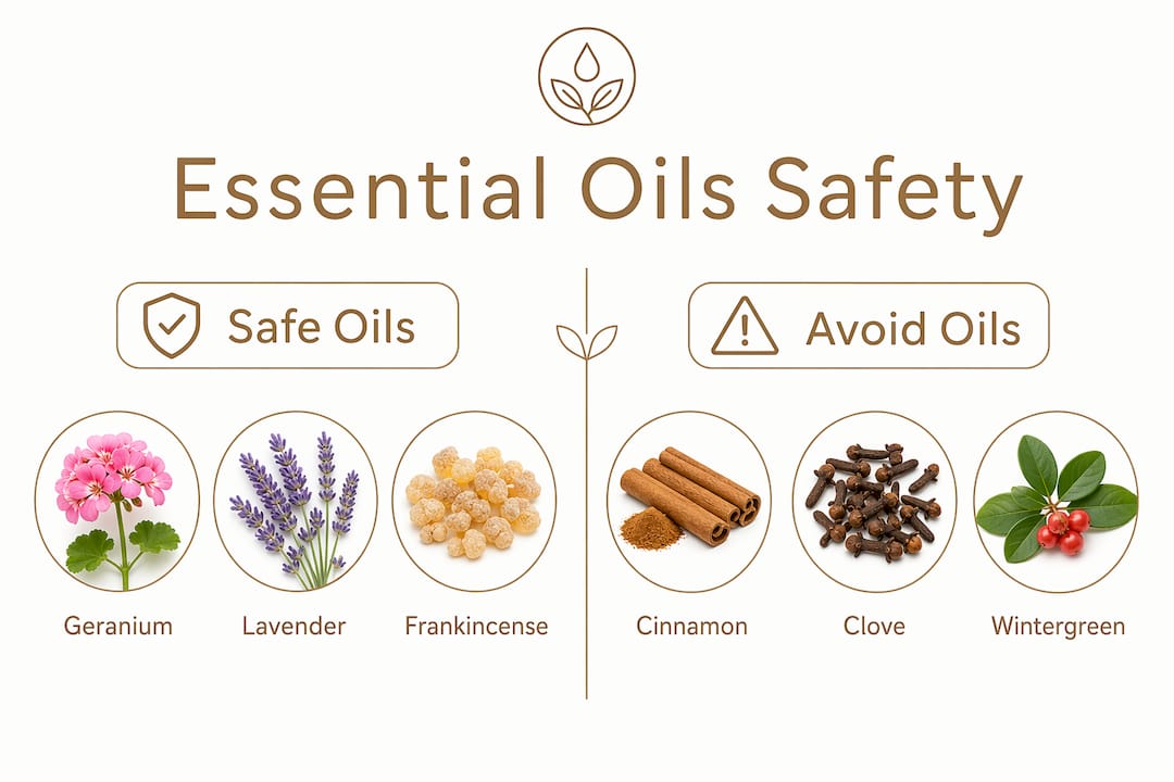 Infographic comparing safe and unsafe essential oils