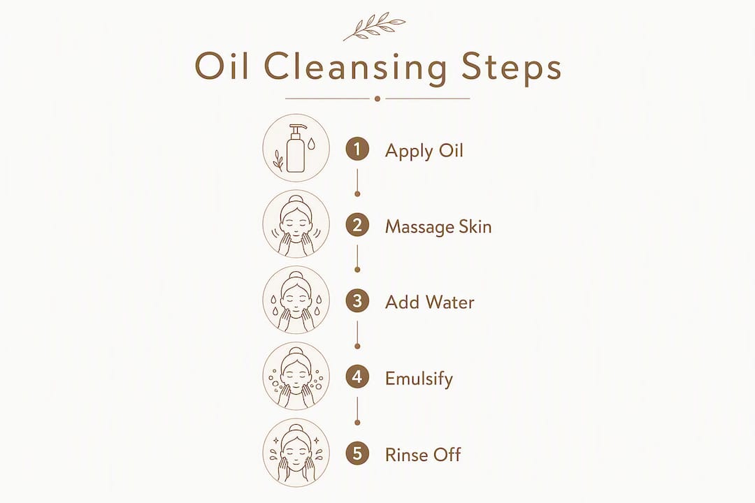 Infographic illustrating oil cleansing method steps