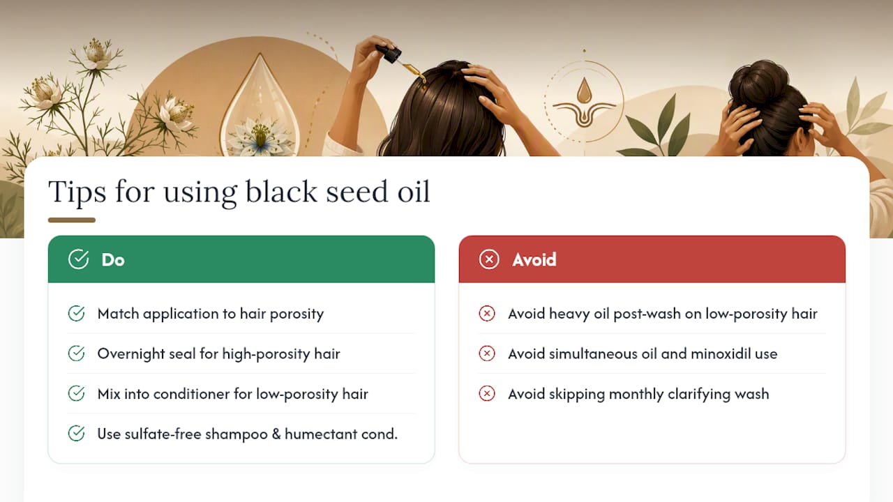 Practitioner tips for better results with black seed oil — overview diagram