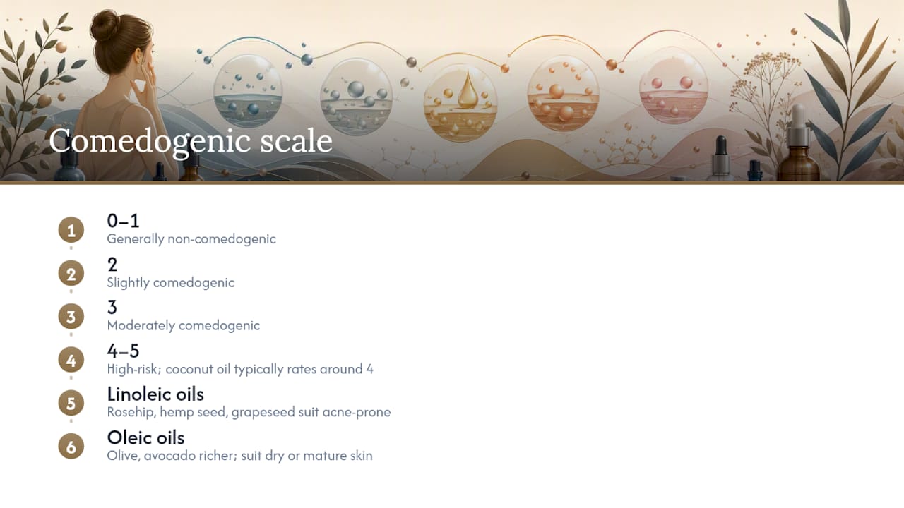 Diagram of comedogenic scale ratings for oils