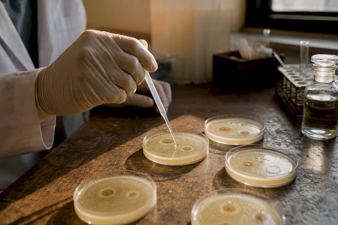 Antibacterial assay with essential oil on petri dishes