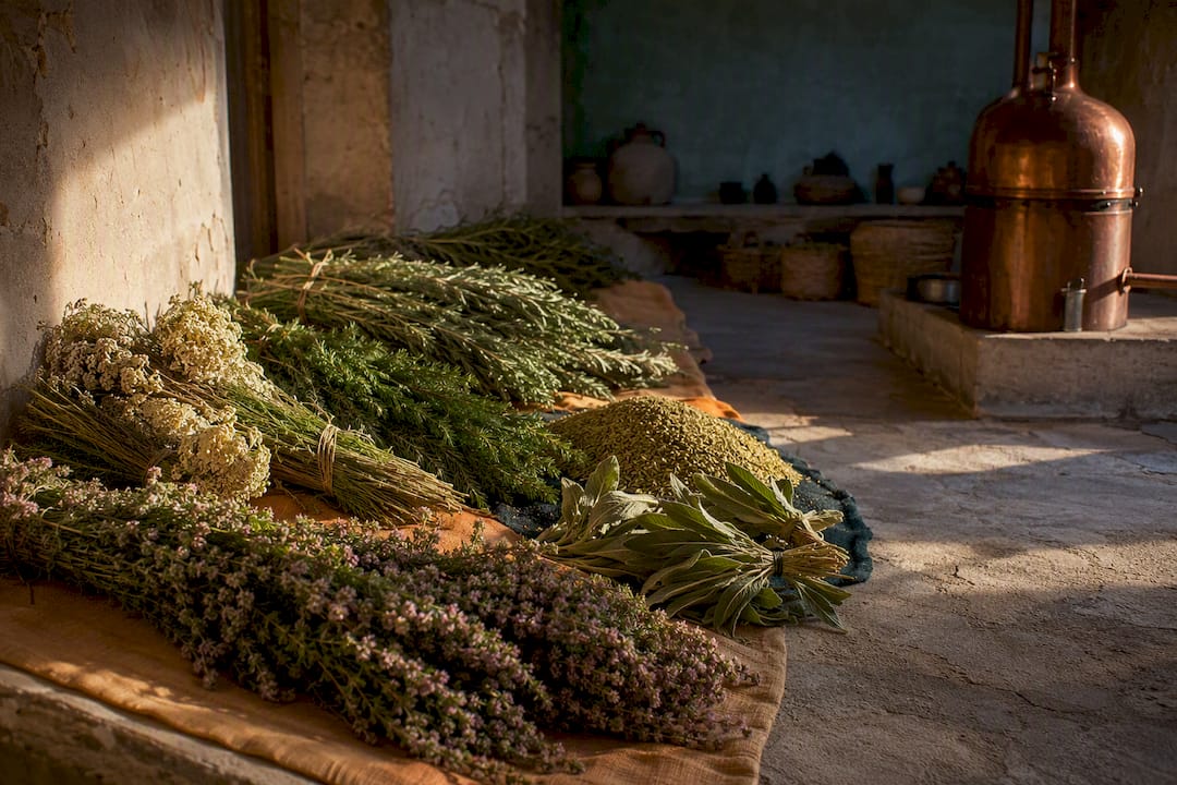 Palestinian botanicals prepared for oil distillation