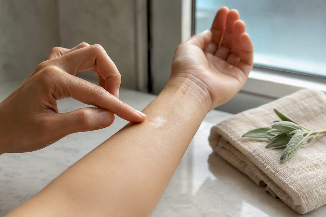 Forearm receiving an essential oil patch test