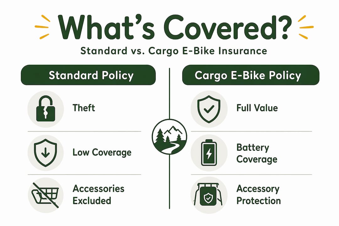 Split infographic: standard versus cargo e-bike coverage