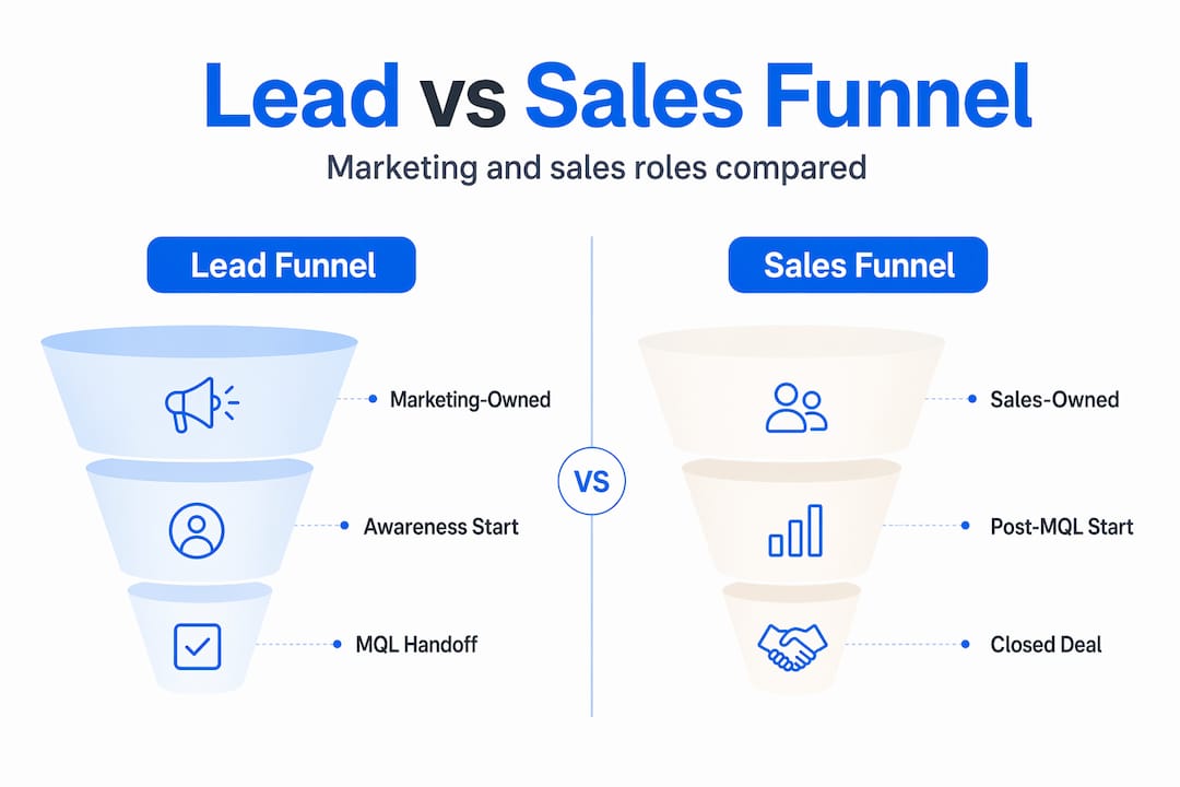 Infographic comparing lead funnel and sales funnel roles
