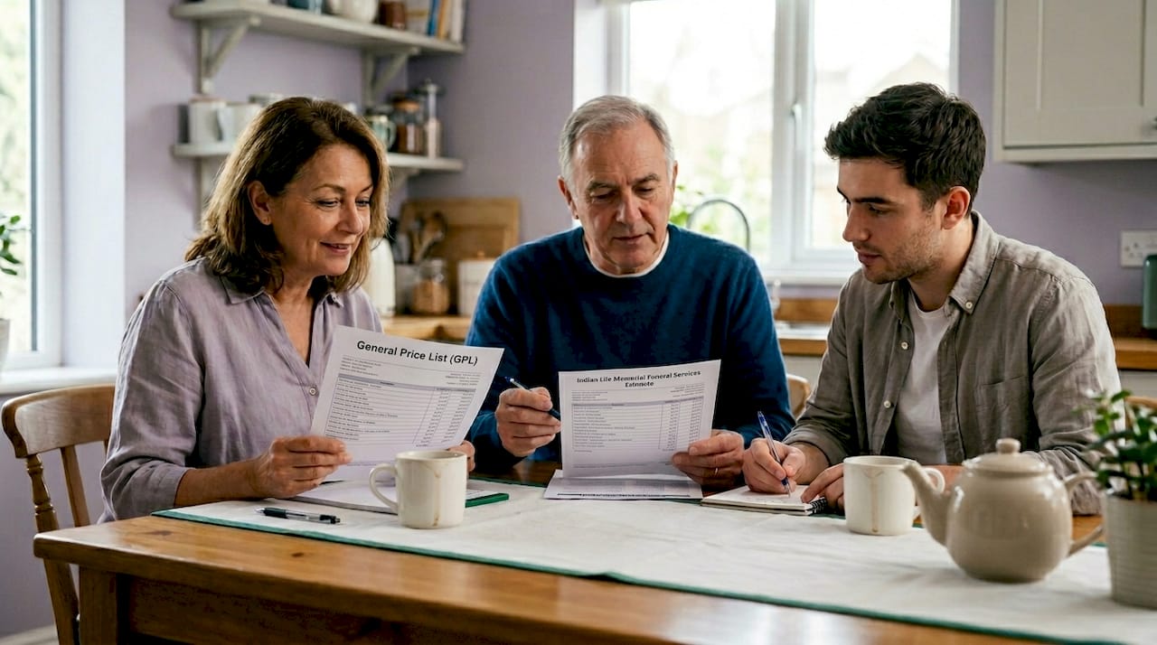 Family comparing funeral cost estimates