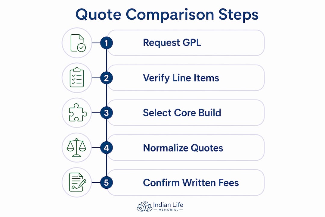 Infographic illustrating steps to compare funeral service quotes