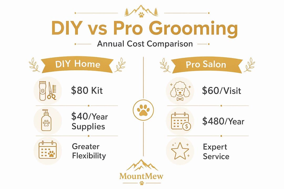 Cost comparison DIY vs professional pet grooming infographic