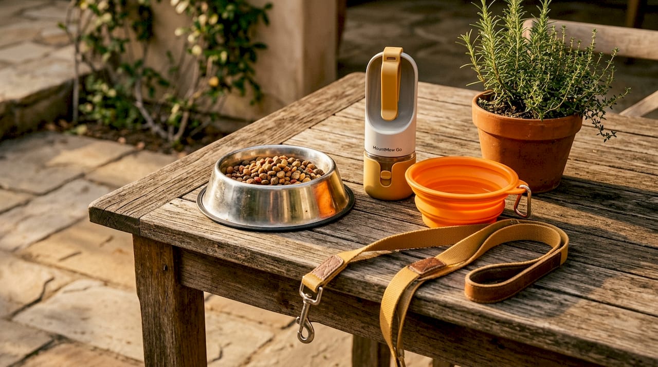 Stainless steel and collapsible pet bowls with water bottle
