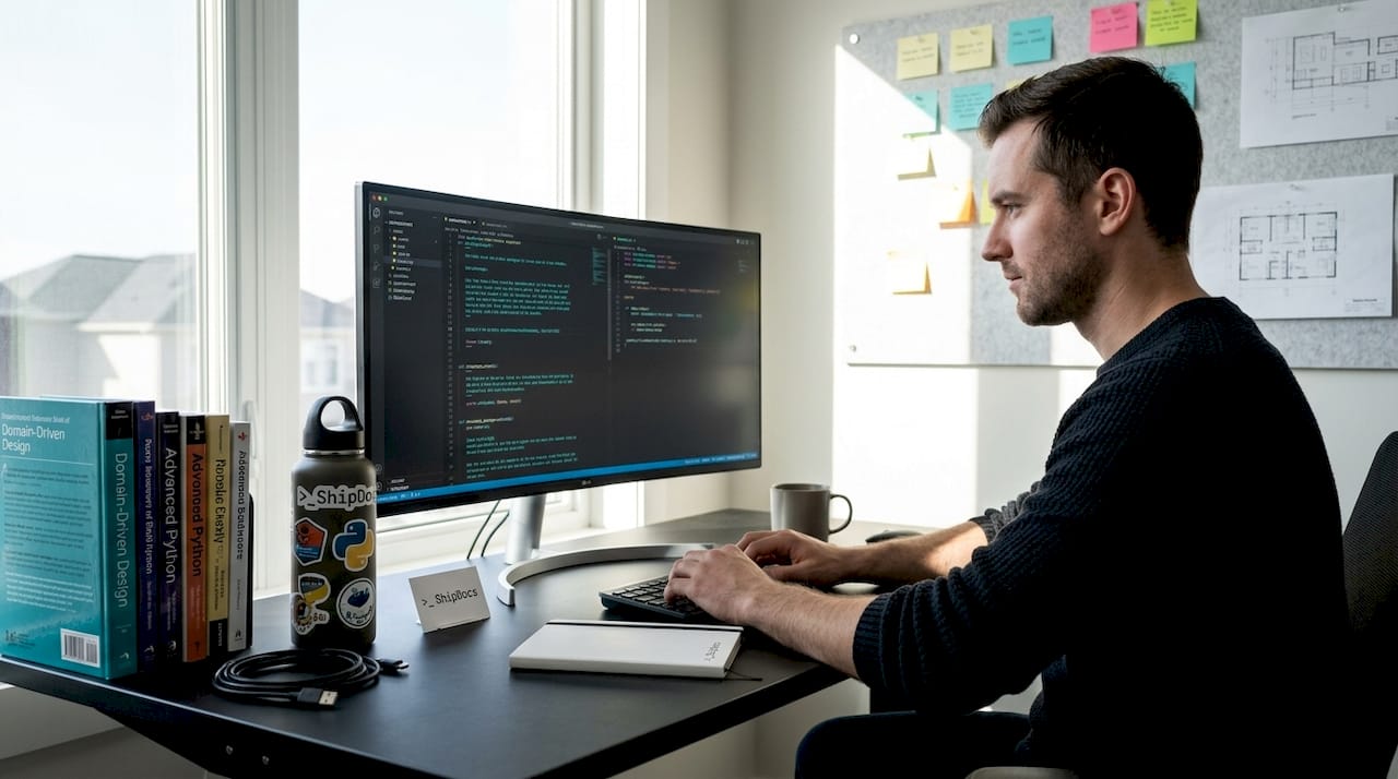 Engineer writing code documentation at desk