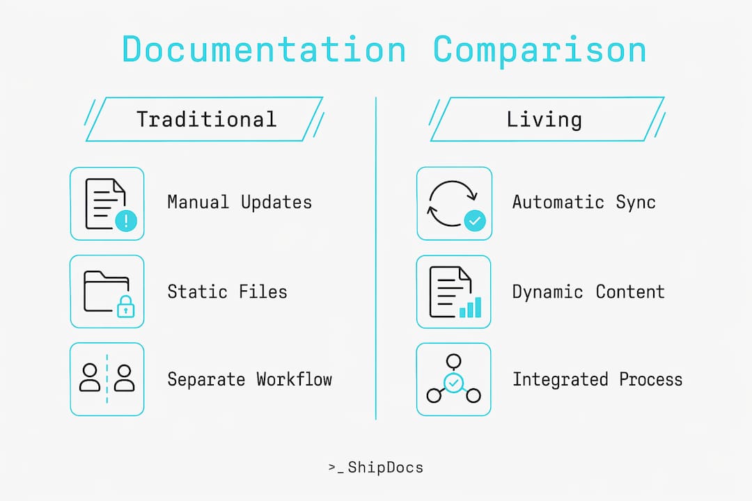 Infographic comparing living and traditional documentation